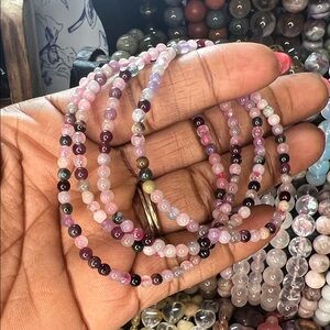 (ONE) Watermelon tourmaline bracelet 3mm SIZE 6.5-7’